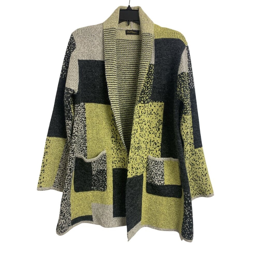NWT Christine Phillipe Long Open Front Patchwork Color Block Cardigan Size M‎